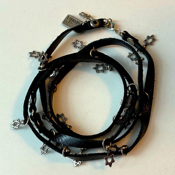 Sterling Star of David and Leather 35” Wrap Bracelet by Anita.